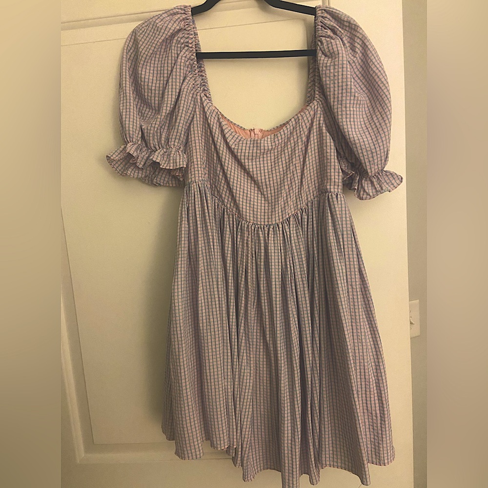 Mable puff sleeve checkered print babydoll dress - can be dressed up or down